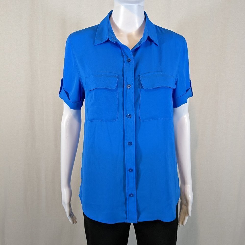 NWOT Banana Republic Women's XS Blue Collared Short Sleeve Button Down Top